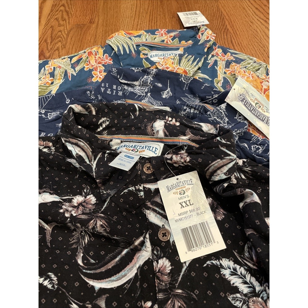 New Margaritaville Men's Hawaiian Shirts XXL Lot Of 3 Rayon Beach Marlin Parrot